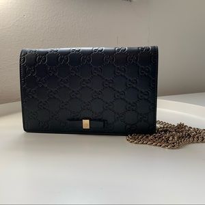 Gucci Black Guccissima Leather Mini Chain Wallet